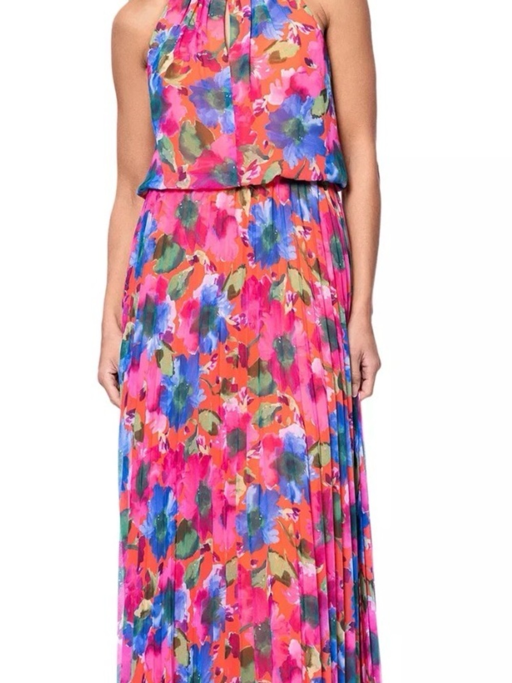 Xscape Pink Floral Pleated Maxi Skirt